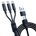 Miniatyrbild 9 av 11: 3mk Hyperkabel 3-i-1 USB-A - USB-C / USB-C - mikro-USB - Lightning 1,5 m - svart
