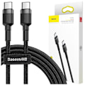 Miniatyrbild 1 av 11: Baseus Cafule-kabel slitesterk nylonkabelledning USB-C PD / USB-C PD PD2.0 60W 20V 3A QC3.0 1M svart-grå (CATKLF-GG1)