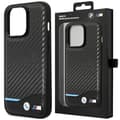 BMW Leather Carbon deksel til iPhone 15 Plus - svart