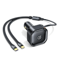Miniatyrbild 1 av 9: USAMS Lad. ensam. med infällbar kabel 2xUSB-C C41 PD 30W Snabbladdning svart/svart CC220CC01 (US-CC220)