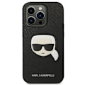 Miniatyrbillede 4 af 8: KARL LAGERFELD SAFFIANO KARL'S HEAD PATCH COVER TIL IPHONE 14 PRO - SORT