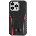 Miniatyrbillede 3 af 11: AUDI ÆGTE LÆDER ETUI MED MAGSAFE TIL IPHONE 15 PRO MAX - SORT OG RØD
