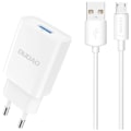 Miniatyrbillede 1 af 2: DUDAO A4EU USB-A 2.1A VÆGOPLADER - HVID + USB-A - MIKRO USB-KABEL