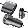 Miniatyrbild 1 av 11: Baseus Splitter billader splitter 2x USB 3.1A 17W + 2x sigarettennertilkobling 80W svart (CRDYQ-01)