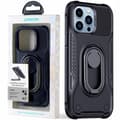 Joyroom Dual Hinge iPhone 14 Pro-deksel, pansret deksel med stativ, ringholder, svart