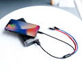 Miniatyrbild 8 av 9: Baseus tre primærfarger 3-i-1 USB-A - mikro-USB / Lightning / USB-C 3,5A-kabel 0,3 m - svart