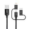 Miniatyrbillede 3 af 3: CHOETECH 3IN1 USB LIGHTNING/USBC/MICROUSB KABEL 3A/480 MBPS 1,2 M SORT
