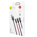 Miniatyrbild 9 av 9: Baseus tre primærfarger 3-i-1 USB-A - mikro-USB / Lightning / USB-C 3,5A-kabel 0,3 m - svart