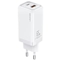 Miniatyrbild 1 av 8: USAMS Lad. nätverk. 1xUSB-C+1xUSB T47 65W (endast huvud) PD Snabbladdning Super Si vit/vit CC153TC02 (US-CC153)