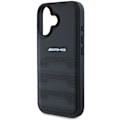 Miniatyrbild 6 av 8: AMG AMHCP16SGSEBK iPhone 16 6,1" svart/svart hårdfodral Läder Präglade linjer Svart logotyp