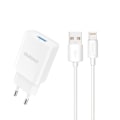 Miniatyrbild 2 av 2: Dudao A4EU USB-A 2.1A vegglader - hvit + USB-A - Lightning-kabel
