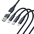 Miniatyrbild 7 av 11: 3mk Hyperkabel 3-i-1 USB-A - USB-C / USB-C - mikro-USB - Lightning 1,5 m - svart