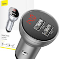 Miniatyrbild 1 av 11: Baseus billader 2x USB 4.8A 24W LCD med sølv (CCBX-0S)