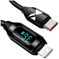 Miniatyrbild 1 av 6: USB-C - Lightning Wozinsky WUCLC2-kabel med LED-skjerm 36W 2m - svart