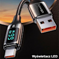 Miniatyrbild 2 av 8: USAMS Flätad kabel U78 USB-C 1,2m LED 6A Snabbladdning svart/svart SJ544USB01 (US-SJ544)