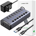 Miniatyrbild 1 av 11: Ugrønn multifunksjonell HUB 7in1 USB Type C - 7x USB Type A 3.0 PD DC 12V grå (CM481)
