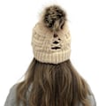 Miniatyrbild 4 av 5: Vintermössa för kvinnor, hårskyddsmössa kabelstickad mjuk mössa med satin foder, snömössor för kvinnor, beige