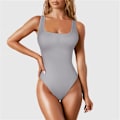 Pikkukuva 1 / 5: Naisten vartalonmuokkaaja vatsan hallinnalla String Body Shaper Saumaton Ribbineulos Jumpsuit neliöpääntiellä T-Back Yksivärinen Seksikäs Jumpsuit Harmaa Gray L