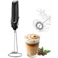 Miniatyrbild 1 av 5: Handhållen mjölkskummare med ställ - elektrisk mjölkskummare - mjölkskummare - mjölkskummare - visp i rostfritt stål för kaffe, latte - svart