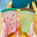 Miniatyrbilde 2 av 5: Sommer vannmelon kopp utendørs med stropp bærbar anti-fall halm kopp rød 320ml qd