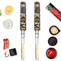 Miniatyrbilde 1 av 5: 2 stk. grillkurv i tre, kebab grillkurv i rustfritt stål, tilbehørskurver i rustfritt stål for grilling
