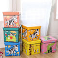 Miniatyrbillede 4 af 5: Foldbar tegneserie opbevaringsskammel med aftageligt låg, sød fodskammel, sæde opbevaringskube/boks/beholdere til hjemmet, soveværelset, kollegiet (blå zebra)