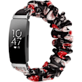 Miniatyrbillede 1 af 5: MEFEO Scrunchies kompatible med Fitbit Inspire 2 Remme/Inspire Sort/Rød Blomst (Small, Sort/Rød Blomst)