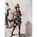 Miniatyrbillede 3 af 3: Fashion Print Midje Omslag Slim Kjole (Sort Blomst L)
