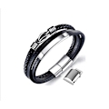 Miniatyrbillede 1 af 4: 22 cm Flettet Læderarmbånd til Mænd - Flettet Ægte Læderarmbånd - Bredt Armbånd med Magnetlukning