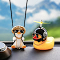 Miniatyrbillede 1 af 5: 2 Svingende Andebilhængende Pynt Gummiand Bilpynt med Propellerhjelm Gul And Bil Bakspejlshæng (Cool Style)