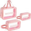 Miniatyrbild 1 av 5: Transparent necessär set Vattentät necessär Ny dam badrum väska Resa sminkväska Pink
