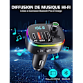 Miniatyrbilde 5 av 5: Bluetooth 5.0, QC3.0 & PD 18W USB C Bluetooth bil-FM-sender med 9 RGB-bakgrunnsbelysning, bil-Bluetooth-adapter støtter håndfri samtaler, assistent, US