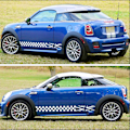 Miniatyrbillede 2 af 4: 1 Par 180cm Racing (Hvid) Ternet Flag Side Stripe Sticker Plaid Grid Grafik Stripe Vandtæt Dør Side Sticker Trim