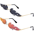 Miniatyrbillede 1 af 4: Pairs Fashionable Stylish Flame Solbriller Rimless Farve Spejl Ild Flamme Form Briller til Mænd Kvinder