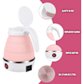 Miniatyrbild 3 av 5: Rosa hopfällbar vattenkokare 0,6L silikon resevattenkokare hopfällbar elektrisk vattenkokare, min bärbar vattenkokare med rostfritt stålbotten för camping, resor, V