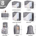 Miniatyrbillede 2 af 8: 8 Sæt Pakkekuber til Rejser, Robust Kuffert Organizer i 4 Størrelser (Ekstra Stor, Stor, Medium, Lille), Bagagekuber med Toilet taske grå