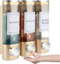 Sæbedispenser Vægmonteret – 3-fags brusebaddispenser 300ml x3, til shampoo & sæbe Gold