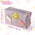 Miniatyrbild 2 av 2: Preppy Patch Makeup Bag, Kosmetisk Resväska Toalettväska, Pu Läder Reskosmetika Väska För Kvinnor Tonårsflickor-26
