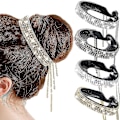 Miniatyrbilde 1 av 2: 4-pakks hårstylingklips med sklisikker glitter og strass, hårtilbehør, halvballong-rede, utvidende smykkede klyper, hestehale, chignon, twist, strass-bolle