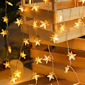 Pikkukuva 3 / 5: Star Garlands, 5 metriä 50 Led Star String -valot paristolla, lämmin valkoinen, vedenpitävä, koristeelliset tähtivalot sisä- ja ulkokäyttöön