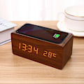 Miniatyrbild 5 av 5: Digital väckarklocka FM-radio, 10 W snabb trådlös laddningsstation för iPhone/Samsung Galaxy, USB-laddningsport, väckningsljud, sovrumssömntimer, trä L
