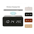 Miniatyrbild 2 av 5: Digital väckarklocka FM-radio, 10 W snabb trådlös laddningsstation för iPhone/Samsung Galaxy, USB-laddningsport, väckningsljud, sovrumssömntimer, trä L