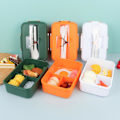 Miniatyrbild 2 av 5: 1 set lunchlåda med sked ätpinnar fack design plast skola kontor matförvaring behållare bento låda daglig användningiang（vit）