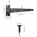 Miniatyrbillede 2 af 5: T-hængsel, sort lågehængsel, dørhængsel, fladt hængsel i rustfrit stål til porte, skure, skabe - 6 tommer (pakke med 4, sort)