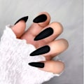 Miniatyrbillede 3 af 5: Morily 24 stk. Falske Negle Matte Ren Farve Medium Lange Stiletto Mandel Tryk På Negle Falske Spidser Kunstige Finger Manicure Til Kvinder Og Piger (sort)