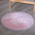 Miniatyrbillede 2 af 5: Rundt tæppe, hyggeligt ægte uld imiteret pels tæppe, fluffy blødt langt hår dekorativ pude, stol, sofa, måtte (Pink, 45x45cm) - Get Rich
