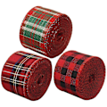 Miniatyrbild 1 av 5: Lilyrose 3 rullar julrutig rutig band, 6 m varje rulle polyester vävd kant gingham band för julpyssel, presentinslagning（Stil 1）