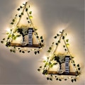 Miniatyrbild 3 av 5: Simulerad Grön Växt Led Ljus Trä Vägghängande, Makrame Hylla För Sovrum Vardagsrum Kök