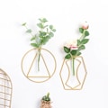 Miniatyrbillede 4 af 5: Kreativ tørret blomst vase, vægmonteret smedejern plante glasbeholder, geometrisk form til stue, sort, et cirkulært mønster