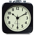Miniatyrbild 1 av 5: Analog väckarklocka svart fyrkantig tyst liten metall reseväckarklockor för barn sovrum sängbord vardagsrum kontor svart